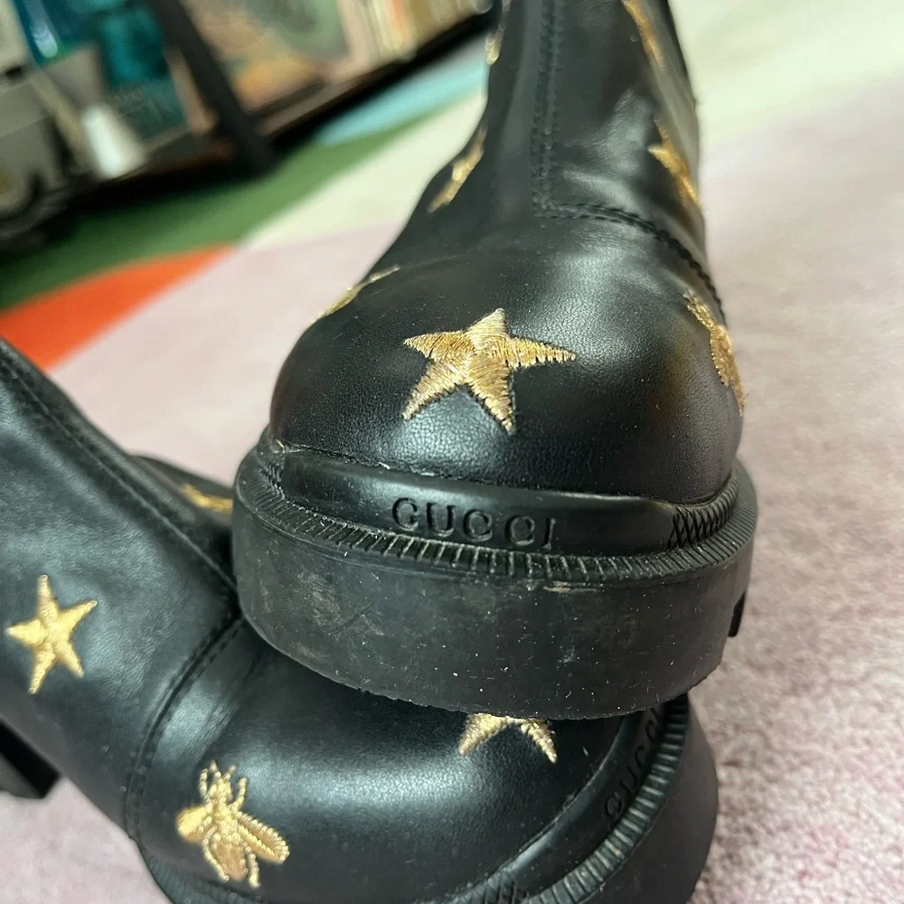 Black Ankle Boots with Star and Bee Embroidery - Picture 9 of 10